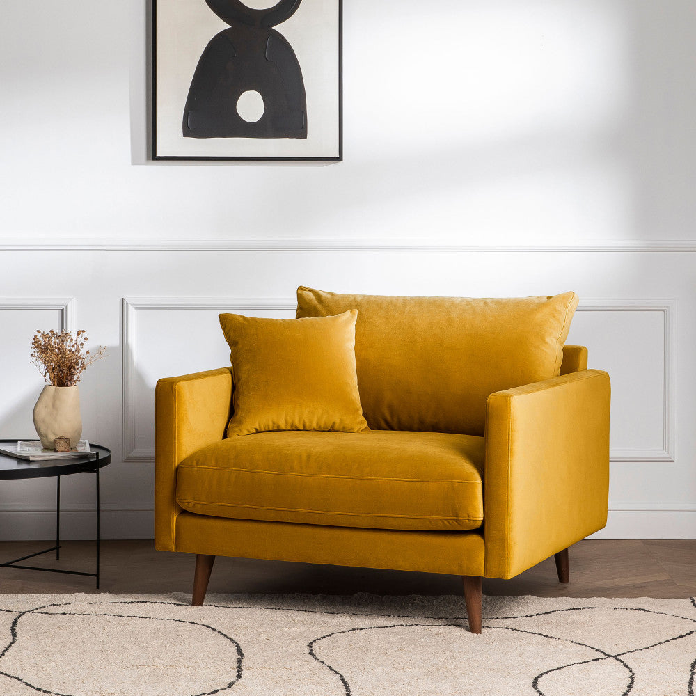 Villabon - XL Armchair - Velvet Dark Wood Legs - Mustard Yellow