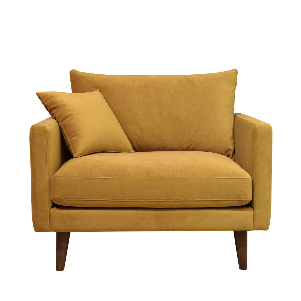 Villabon - XL Armchair - Velvet Dark Wood Legs - Mustard Yellow