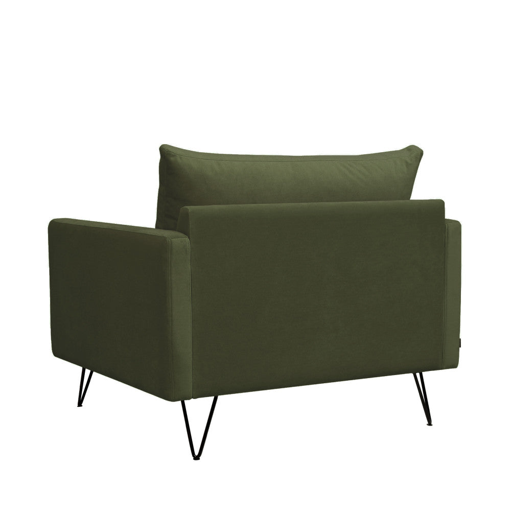 Villabon - XL Armchair - Velvet - Black Hairpin Legs - Olive Green