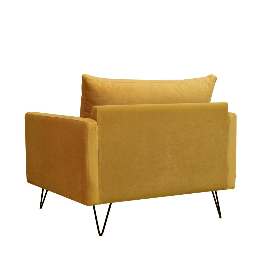 Villabon - XL Armchair - Velvet Black Hairpin Legs - Mustard Yellow