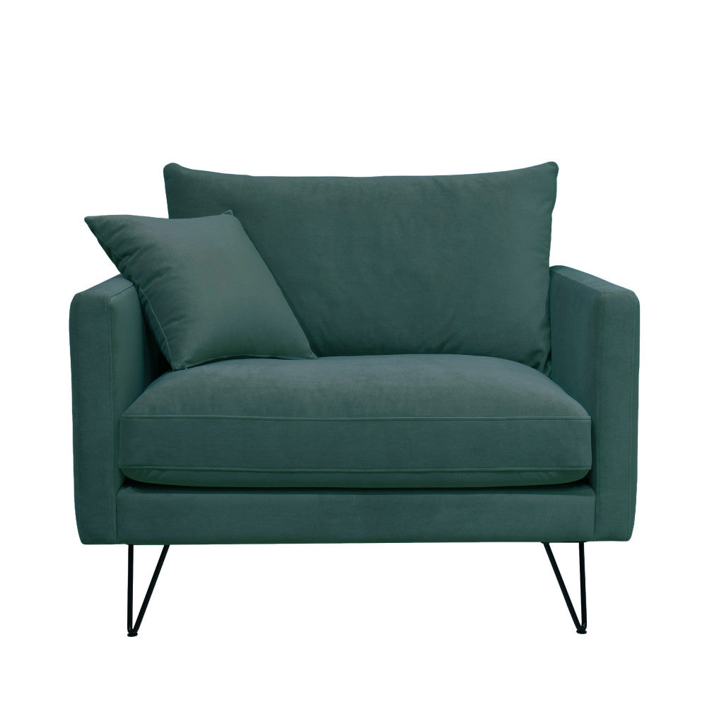 Villabon - Sillón XL - Terciopelo Patas en Horquilla Negras - Verde Eucalipto
