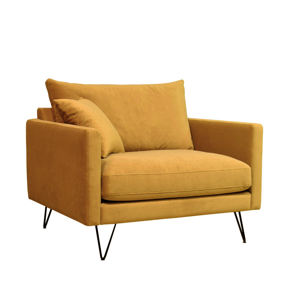 Villabon - XL Armchair - Velvet Black Hairpin Legs - Mustard Yellow