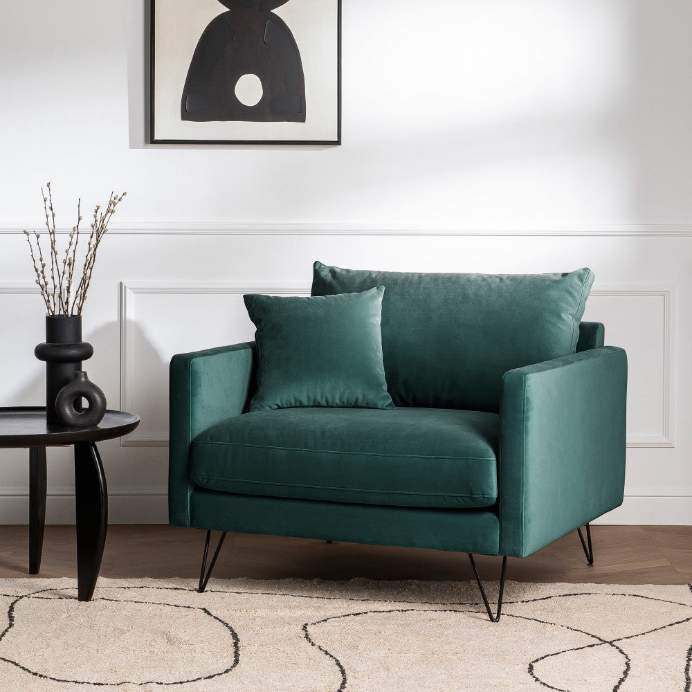 Villabon - Sillón XL - Terciopelo Patas en Horquilla Negras - Verde Eucalipto