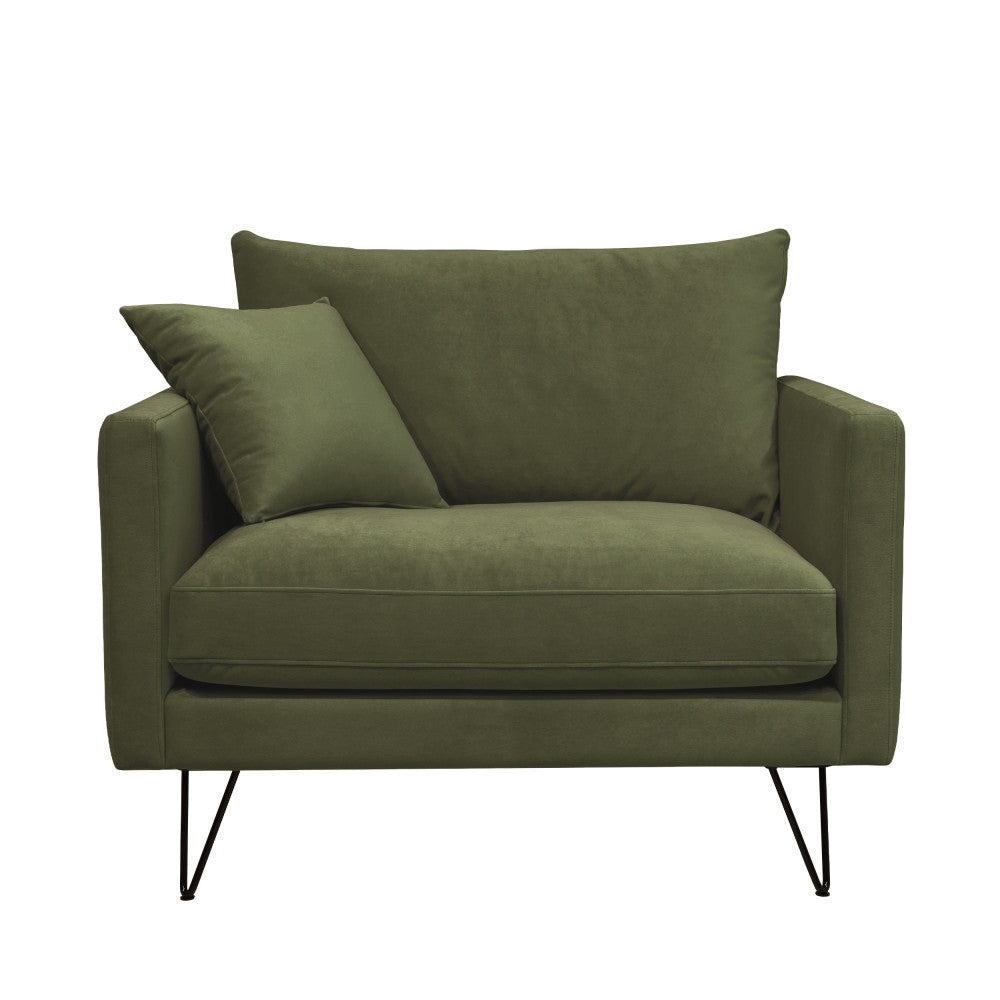 Villabon - XL Armchair - Velvet - Black Hairpin Legs - Olive Green
