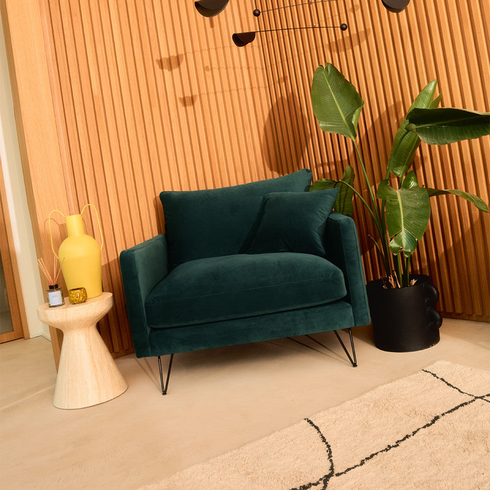 Villabon - Sillón XL - Terciopelo Patas en Horquilla Negras - Verde Eucalipto