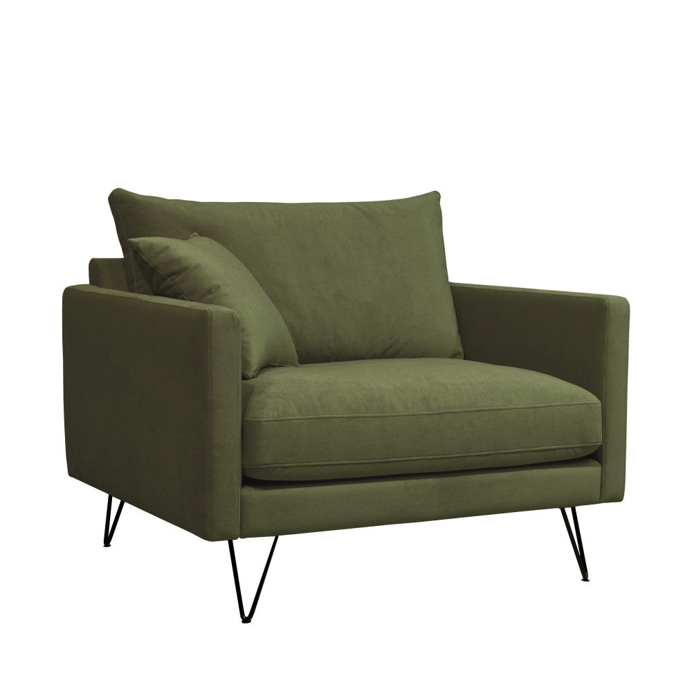 Villabon - XL Armchair - Velvet - Black Hairpin Legs - Olive Green