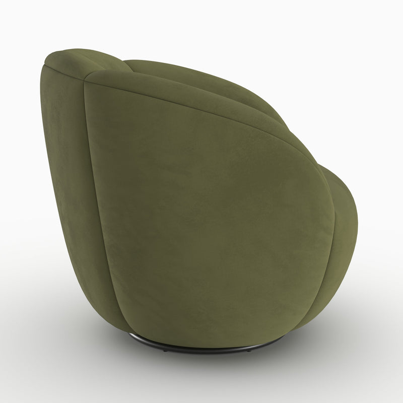 Fauteuil pivotant Ysé en velours vert olive foncé