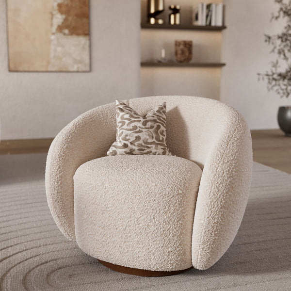 Naya - Fauteuil Pivotant En Tissu Bouclé Blanc