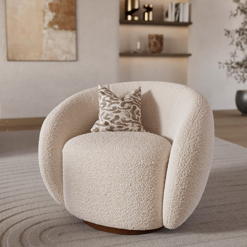 Fauteuil pivotant Naya en tissu bouclé blanc