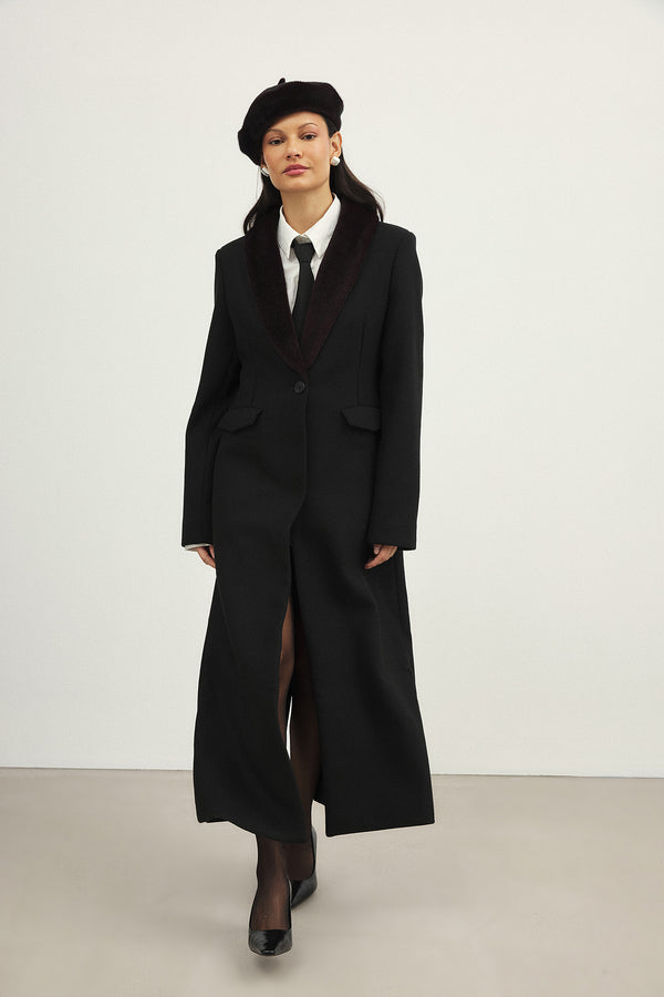 Manteau Faux Pony Hair Detailed - Noir