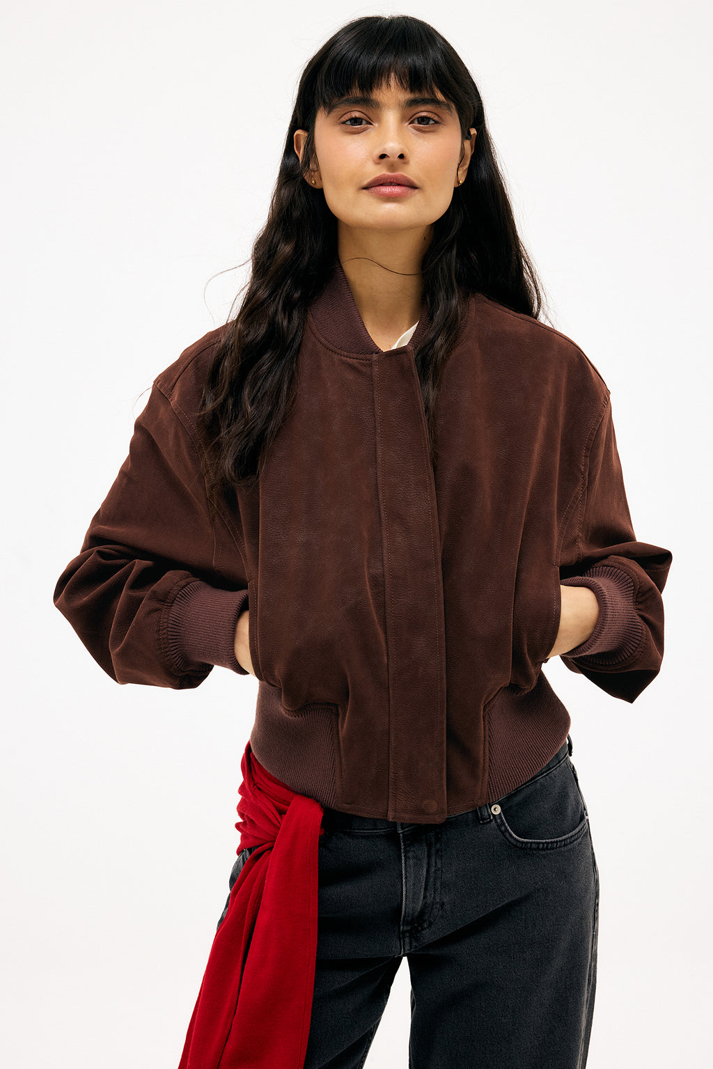 Veste Faux Suede Bomber - Marron