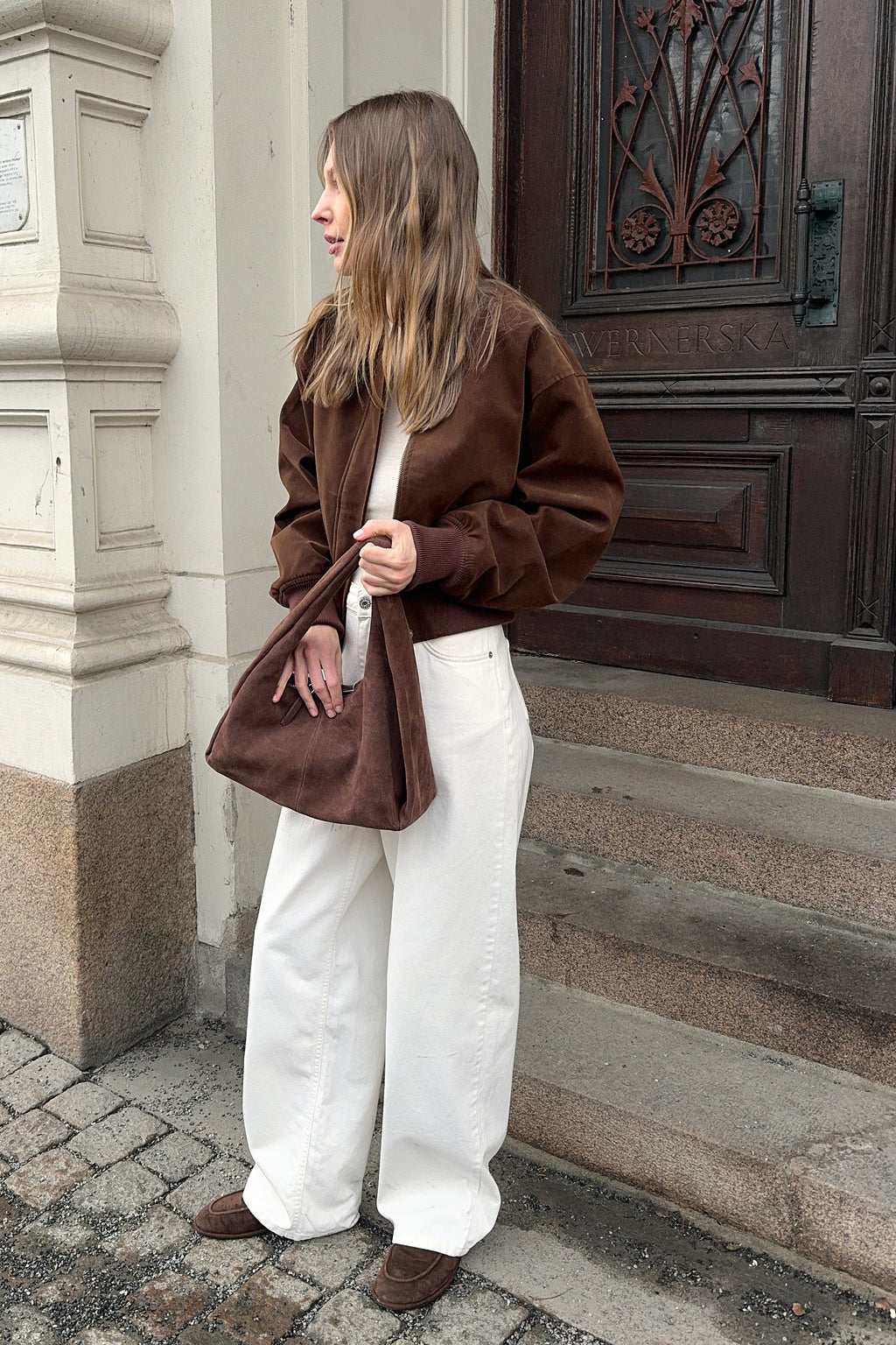 Veste Faux Suede Bomber - Marron