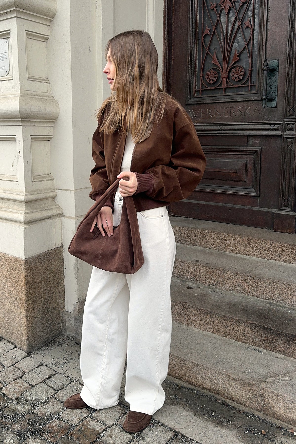 Veste Faux Suede Bomber - Marron
