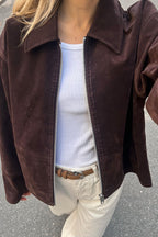 Veste Faux Suede Zip - Marron Foncé