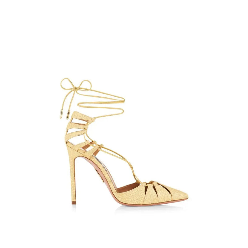 Sandales - Aquazzurra Bellissima Woven Raffia Stiletto - Yellow