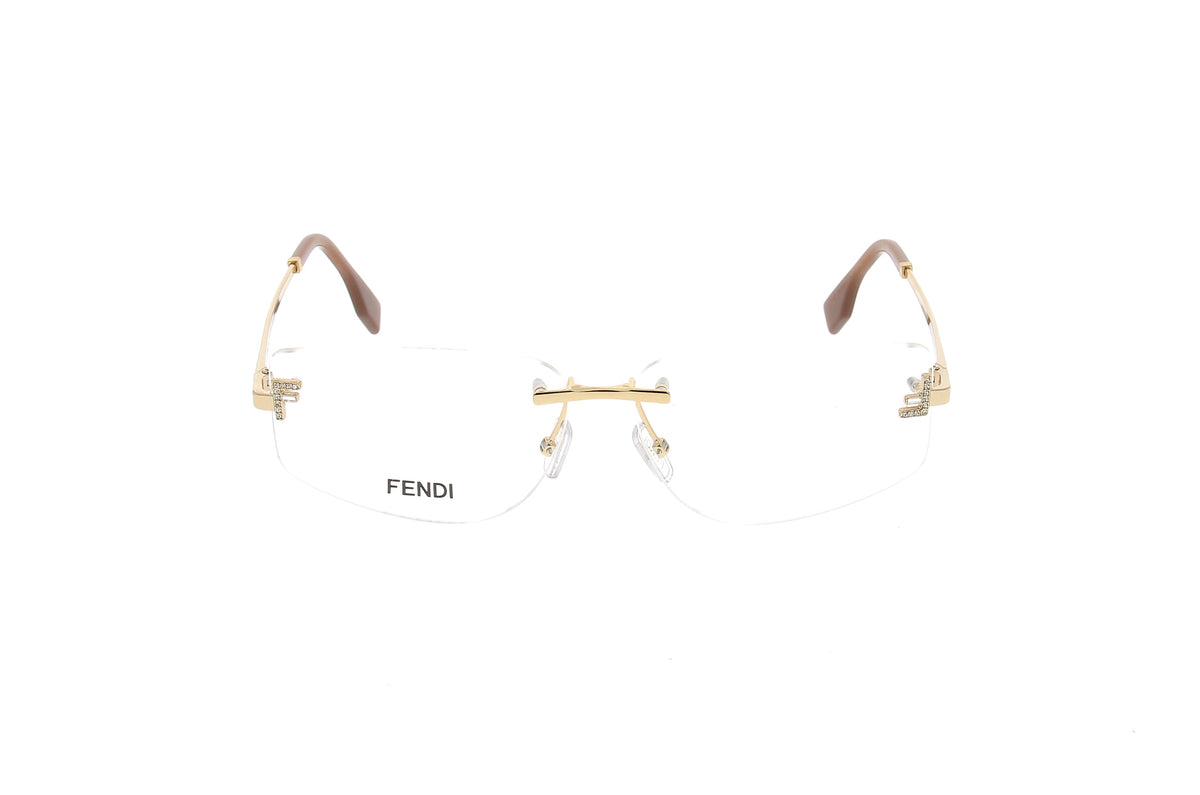 Luxury Eyewear – Okulary przeciwsłoneczne - Fendi, okulary korekcyjne bezramkowe, cienkie złote i brązowe zauszniki