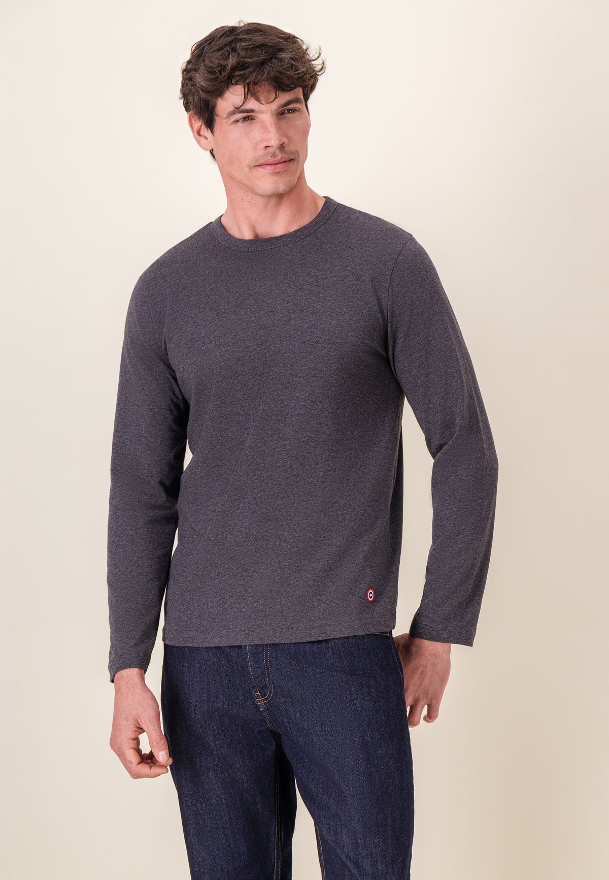 Camiseta de Manga Larga Superbe de Algodón - Gris Marengo