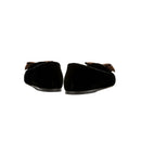 Fiocco Black Velvet Flat Moccasins featuring antique gold embroidered bow, showcasing luxurious craftsmanship and chic design.