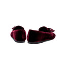 Back view of Fiocco Burgundy Flat Moccasins with velvet finish and embroidered bow, showcasing chic autumn style.
