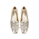 Fiocco Sahara Flat Moccasin featuring metallic leather and embroidered bow, a chic accessory for Fall.