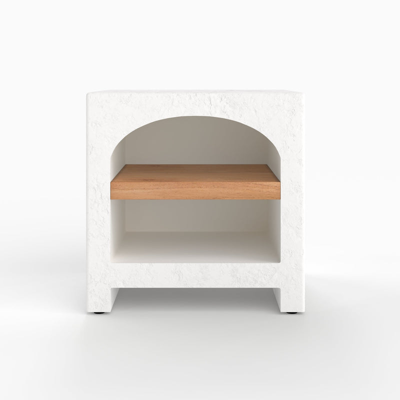 Table de chevet Fira en plâtre blanc cassé et bois d'acacia