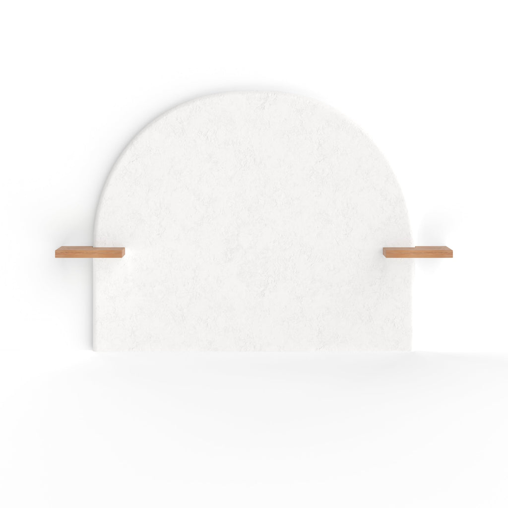 Fira - Tête De Lit En Plâtre Blanc Cassé Et Bois D'Acacia
