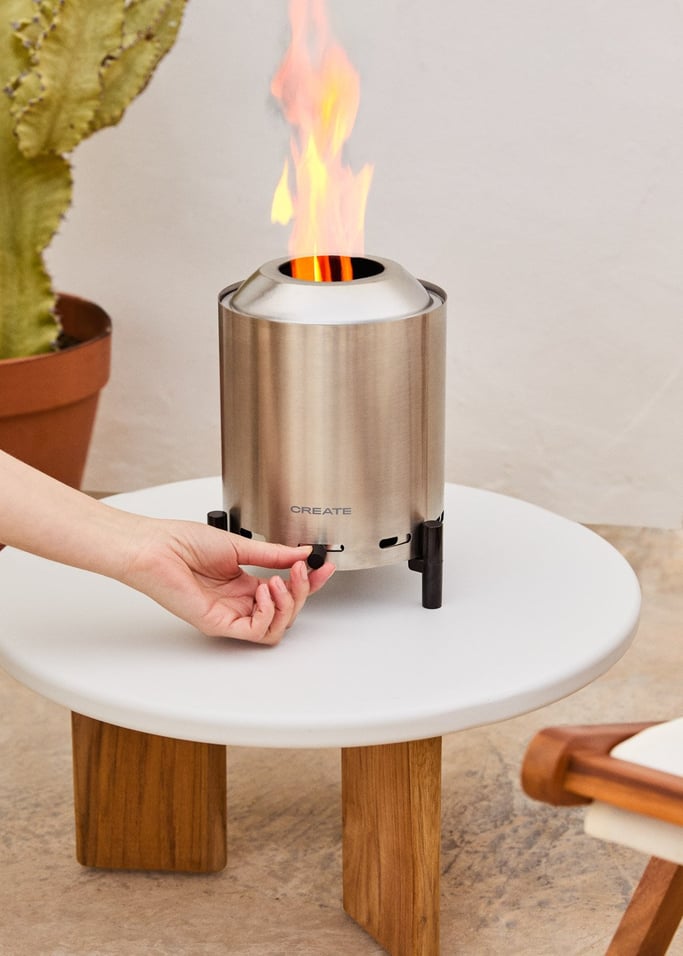 Fire Pit Compact - 1.5 Kw Outdoor Table Brazier with Smokeless Pellet - Gray