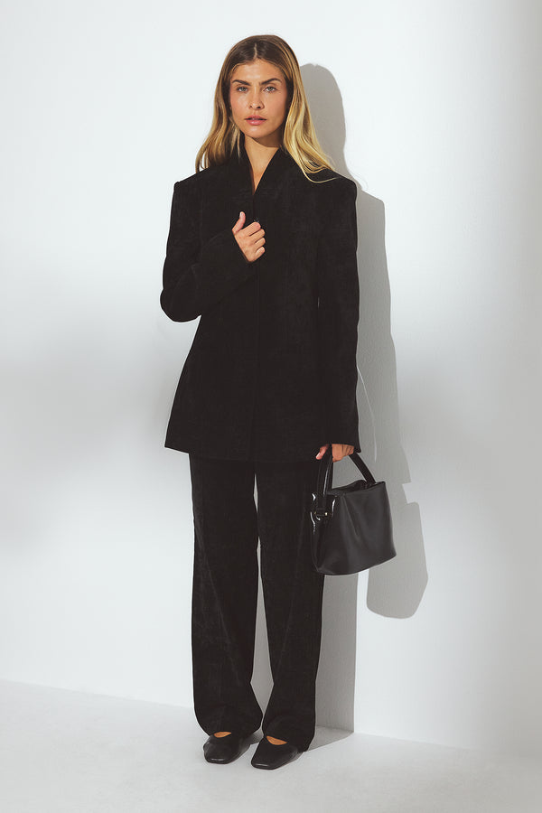 Blazer Fitted High Collar Chenille - Noir