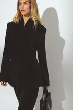 Blazer Fitted High Collar Chenille - Noir