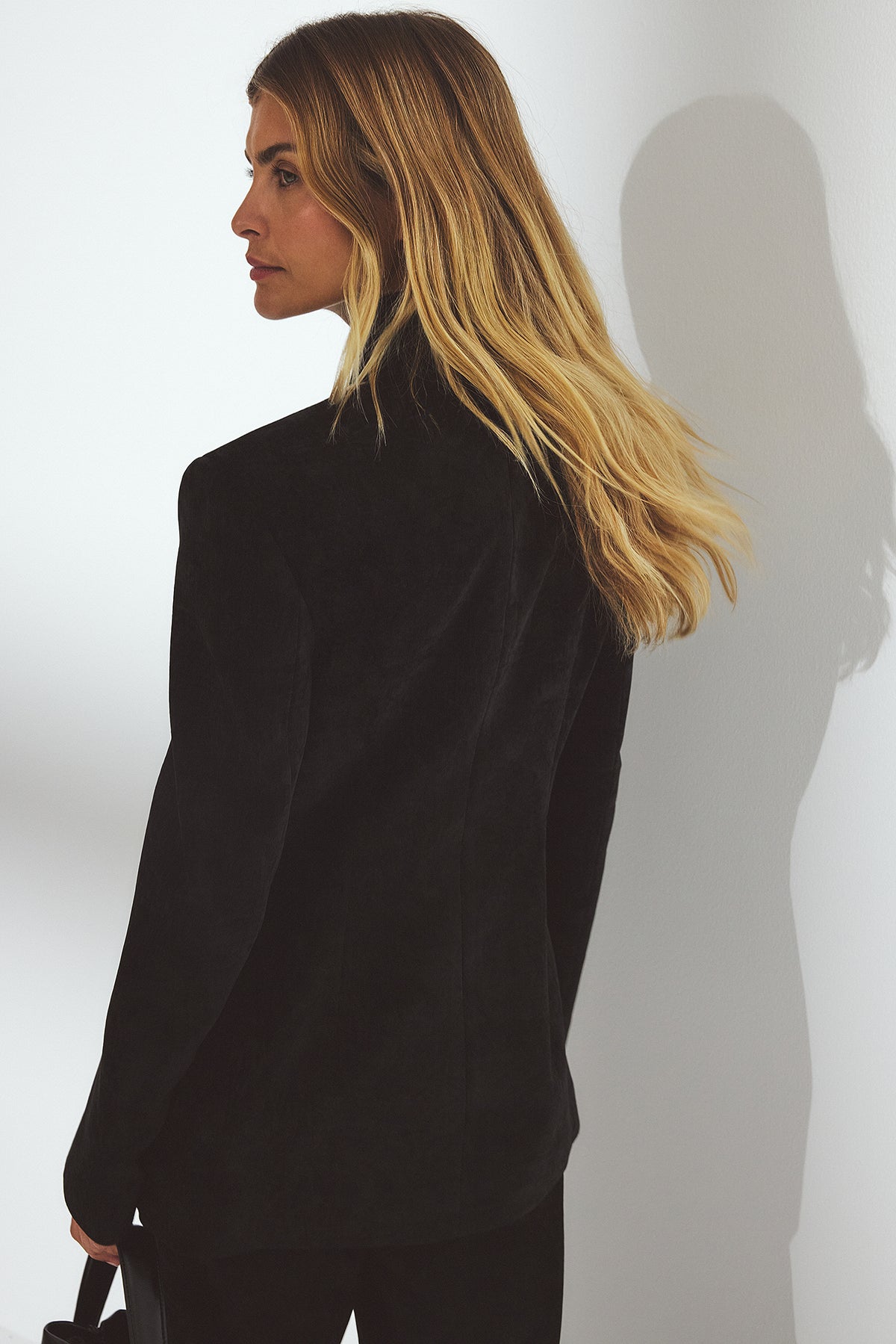 Blazer Fitted High Collar Chenille - Noir