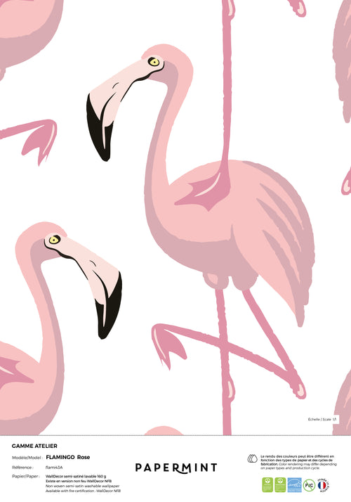 Papier peint Flamingo - Rose/Blanc