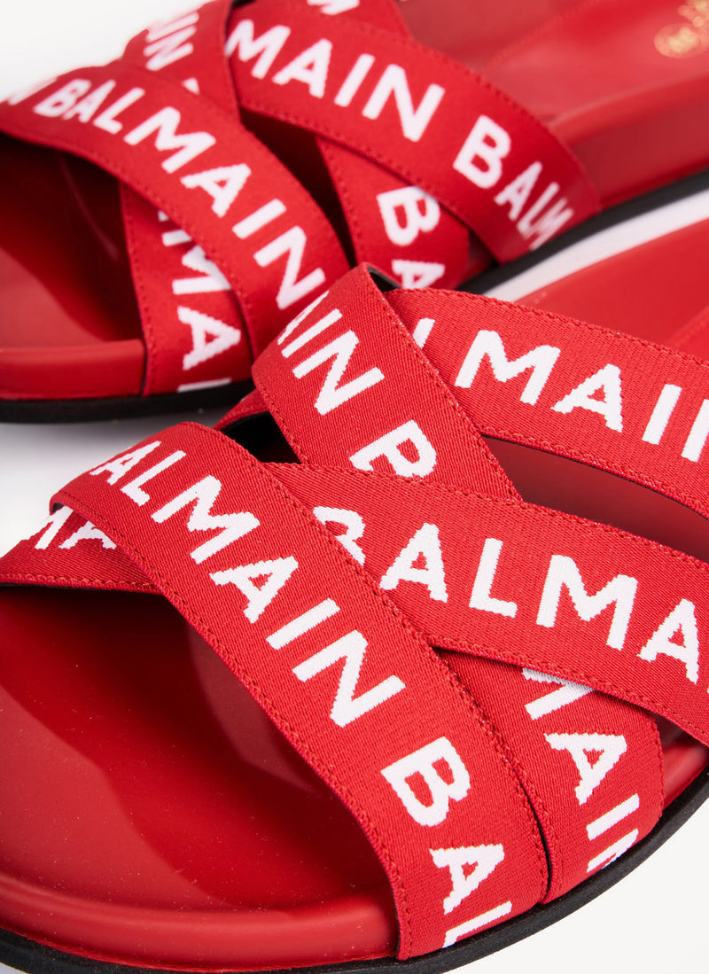 Balmain - Sandales Élastiques Logo - Rouge Blanc - Femme