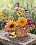 Peinture Par Numéros - Fleurs Dans Un Panier Et Oiseaux