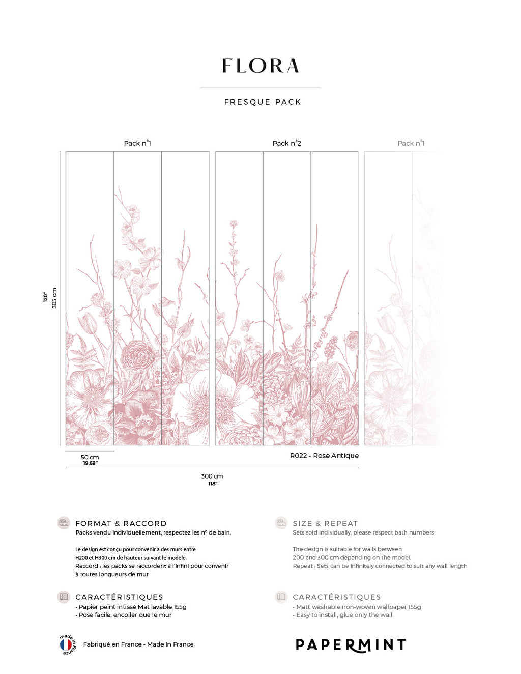 Fresque Flora - Rose Antique