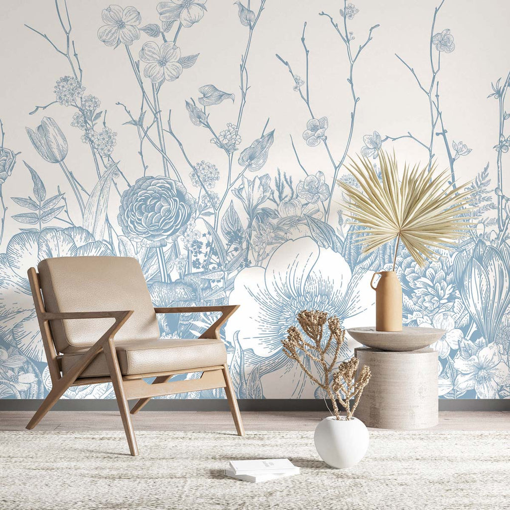 Muurschildering Flora - Bleu Antique