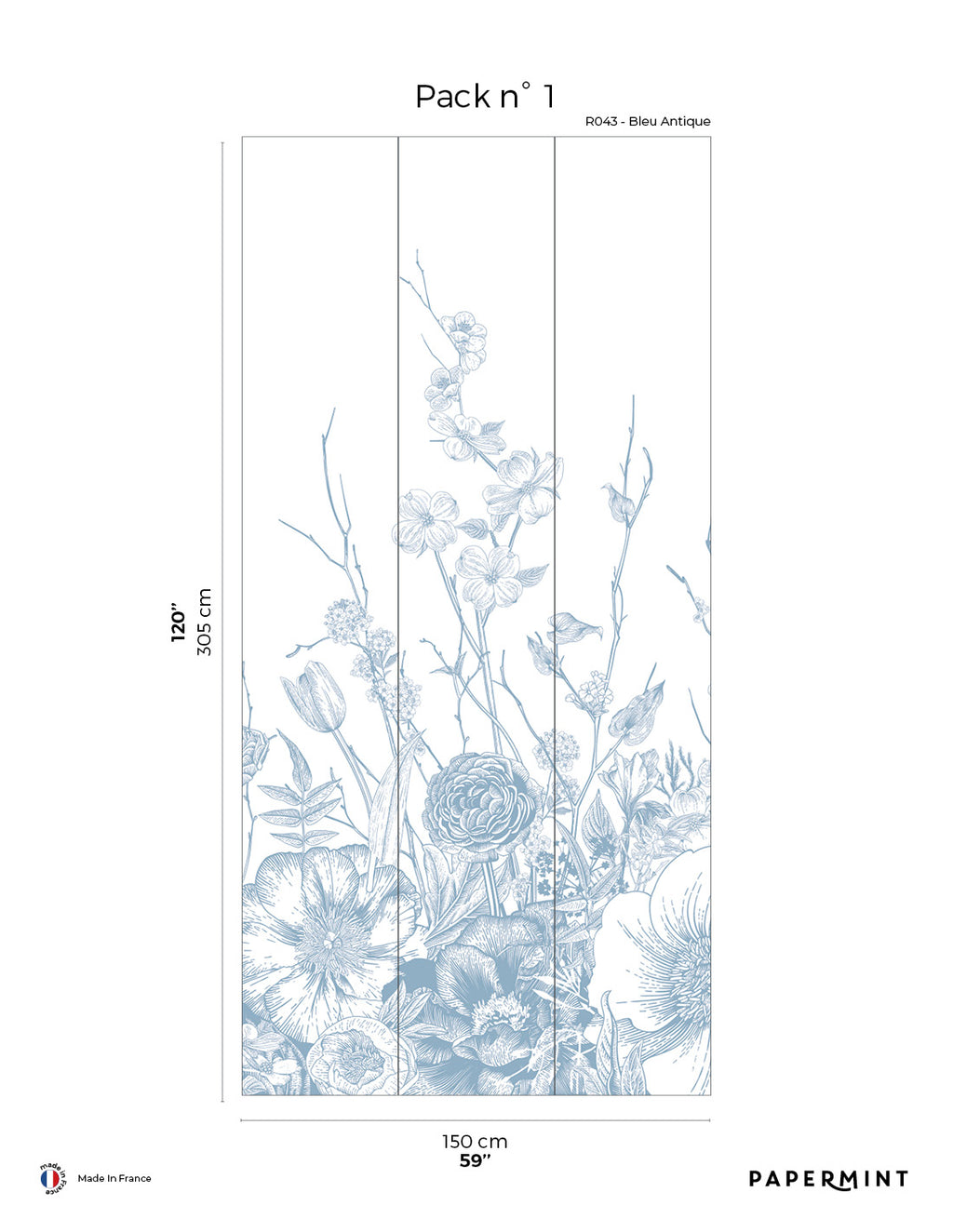 Muurschildering Flora - Bleu Antique