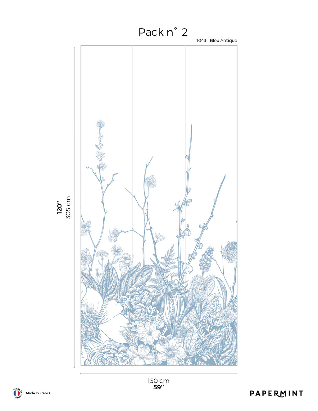 Muurschildering Flora - Bleu Antique