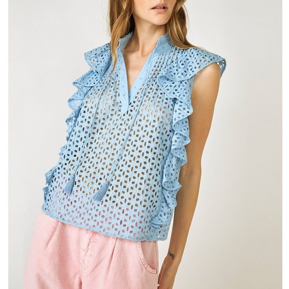 Berenice - Sky Blue Embroidered Top