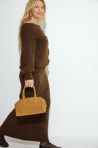 Jupe Longue En Maille À Taille Pliée Marron