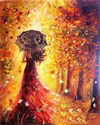 Peinture Par Numéros - Forêt D'Automne Et Femme Au Parapluie