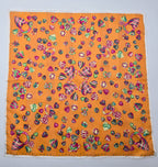 Vintage Céline Orange Bandana Scarf with Multicoloured Hearts and Rings Pattern
