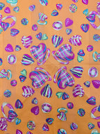 Vintage Céline Orange Bandana Scarf with Multicoloured Hearts and Rings Pattern