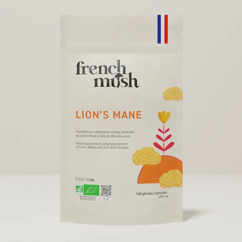 French Mush compléments alimentaires à base d'extraits de champignons médicinaux biologiques fabriqués en France Le Lion’s Mane - Concentration - poudre Bio - poudre - 90 g