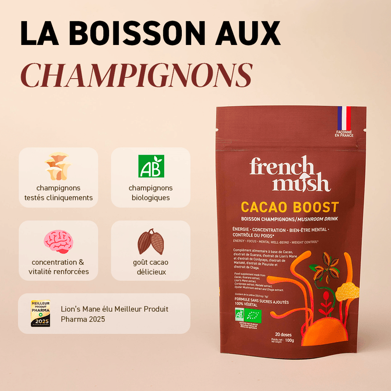 French Mush compléments alimentaires à base d'extraits de champignons médicinaux biologiques fabriqués en France Pack Boost Chicorée & Cacao - boisson -
