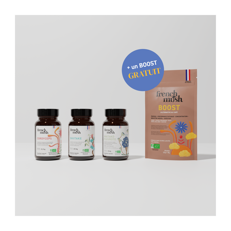 French Mush compléments alimentaires à base d'extraits de champignons médicinaux biologiques fabriqués en France Sport et silhouette bio - -