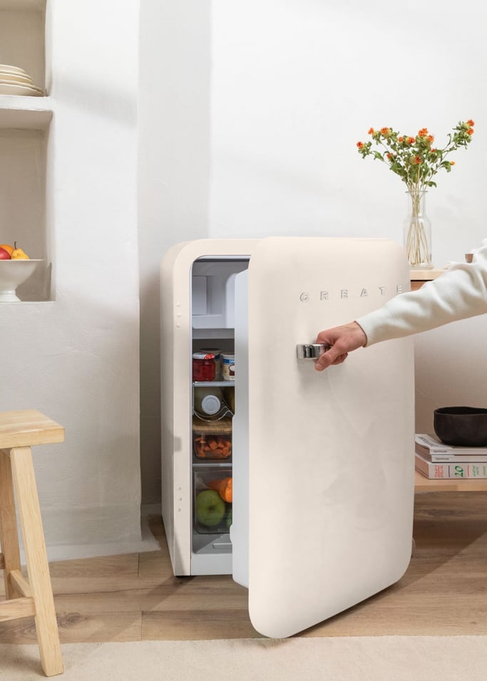 Retro Fridge 48L - Retro Refrigerator - Off-White with Silver Handles