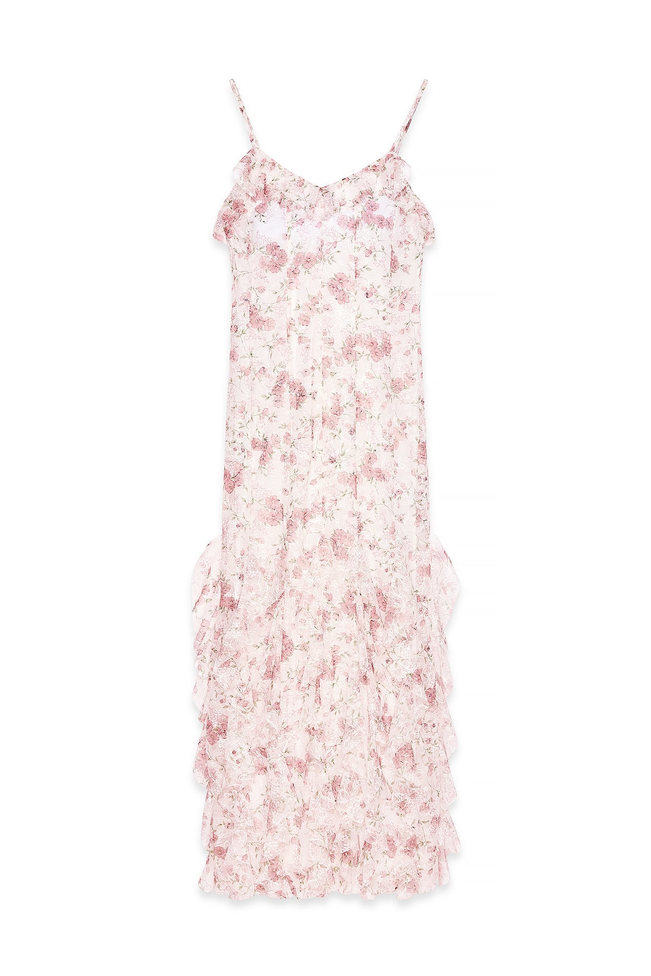 Robe Longue En Dentelle À Volants Floral