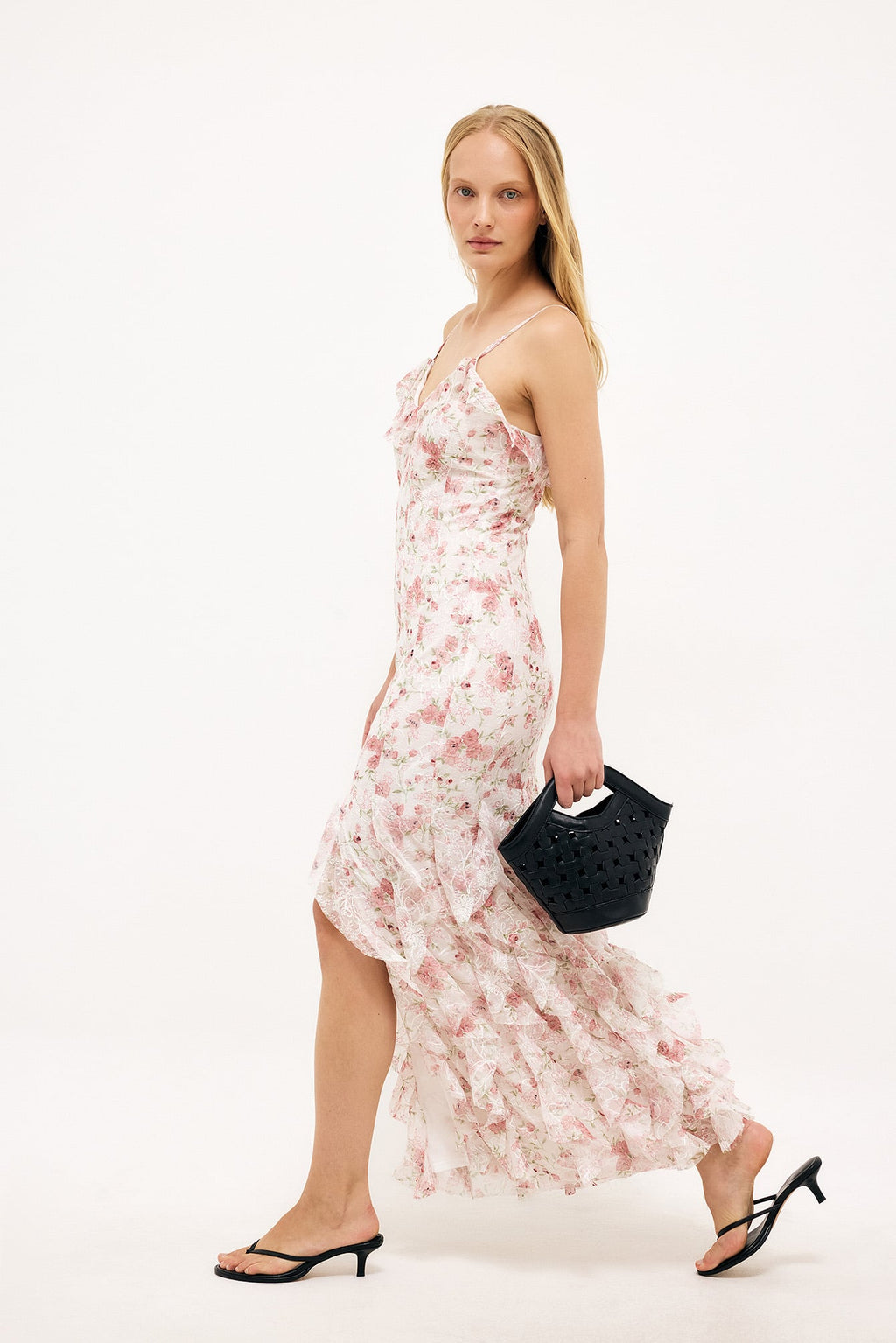 Robe Longue En Dentelle À Volants Floral