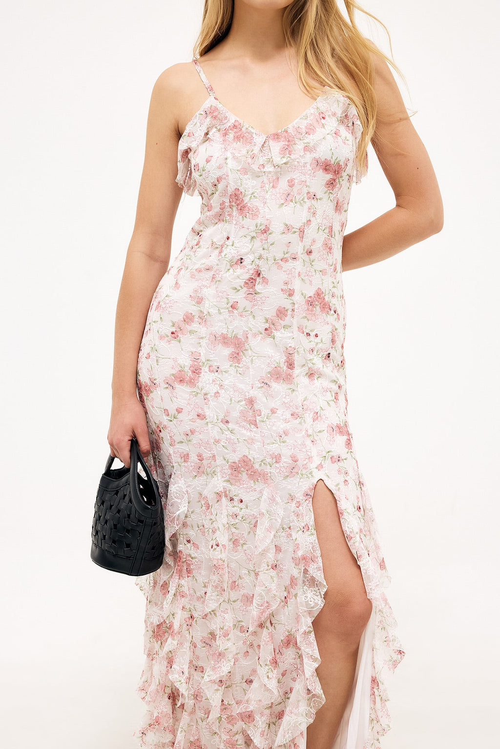 Robe Longue En Dentelle À Volants Floral