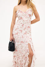 Robe Longue En Dentelle À Volants Floral